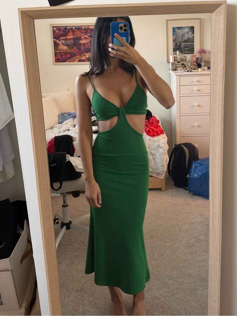 Beginning Boutique Green Cutout Midi Dress